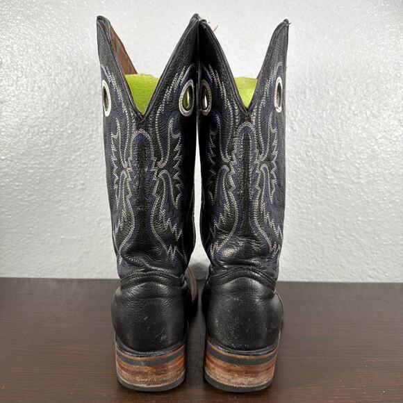 Texas Country Western Cowboy Rodeo Mens US 8 Black Leather Blue Stitched Boots main image 4